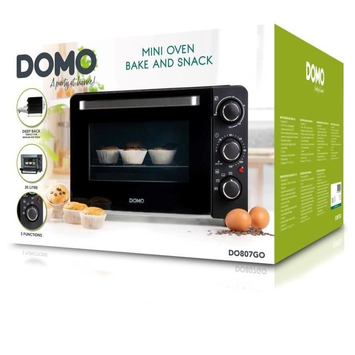Mini four électrique DOMO DO807GO - 20 L - noir - chaleur haut et bas