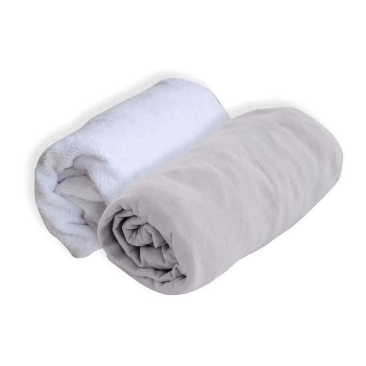 DOMIVA Drap housse + Alese Uni - 100% Coton - Traité Sanitized - Perl