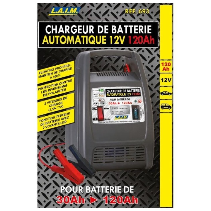 CHARGEUR BATTERIE 12V 120AH AUTOMATIQUE (10A)