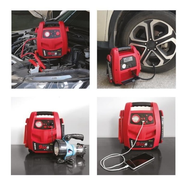 Station de démarrage 12V avec Compresseur 900A et Lampe