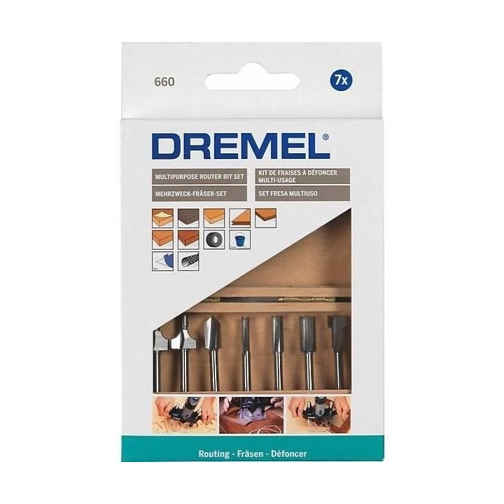 Kit de 7 fraises a defoncer DREMEL - Outils multifonctions rotatifs
