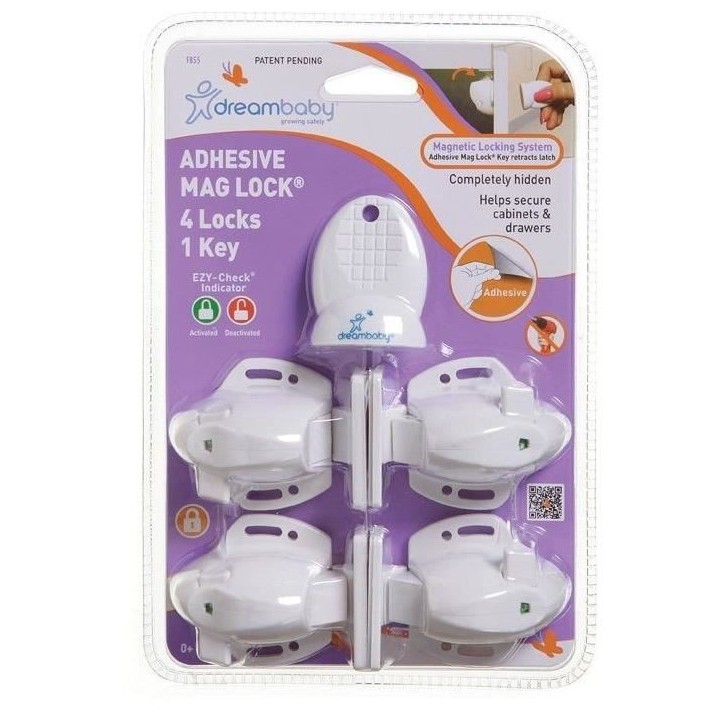DREAMBABY Mag Lock Adhésif - 4 verrous de protection adhésif + 1 cl