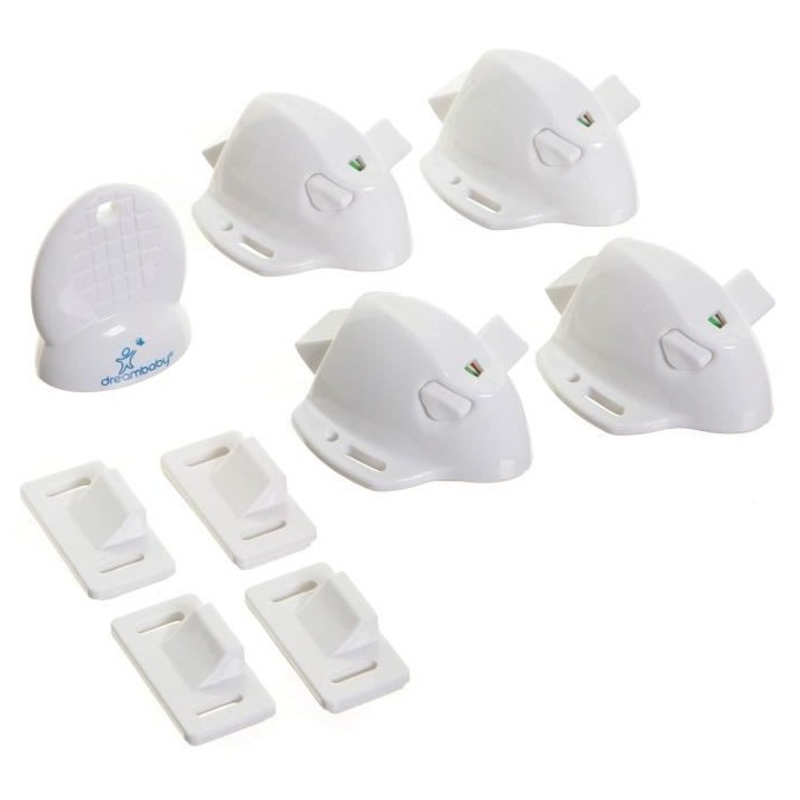 DREAMBABY Mag Lock Adhésif - 4 verrous de protection adhésif + 1 cl