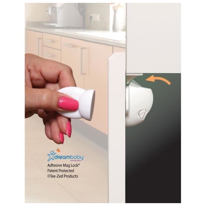 DREAMBABY Mag Lock Adhésif - 4 verrous de protection adhésif + 1 cl