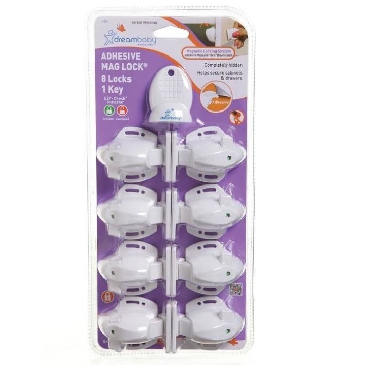 DREAMBABY Mag Lock Adhésif - 8 verrous de protection adhésif + 1 cl