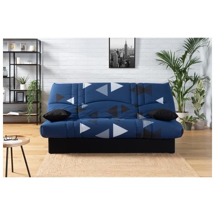 Banquette clic clac 3 places - tissu Bikini bleu - Style contemporain