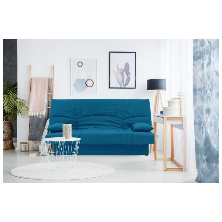 Banquette clic clac 3 places - Tissu bleu canard - Style Contemporain
