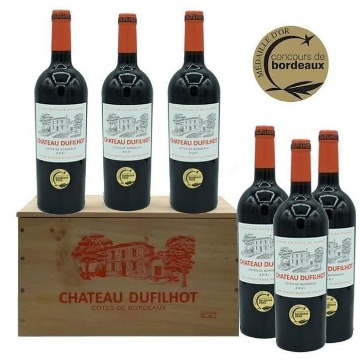 Château Dufilhot 2021 Côtes de Bordeaux - Vin rouge lot de 6 bouteil