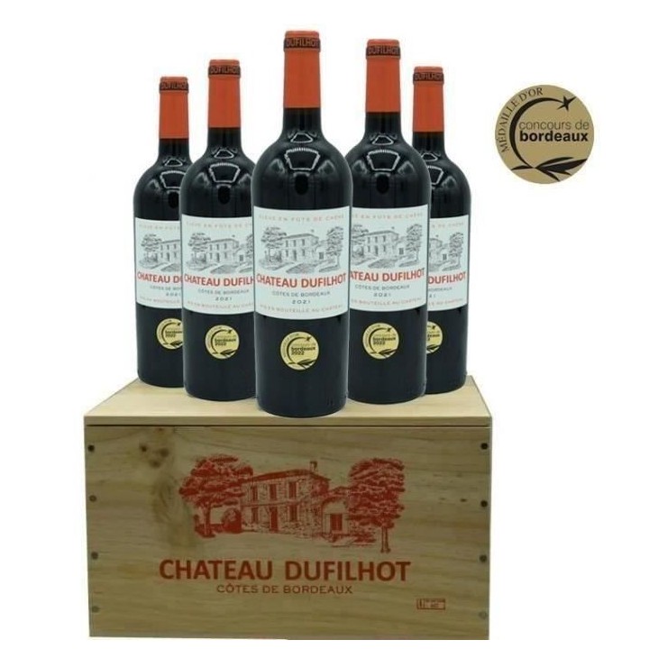 Château Dufilhot 2021 Côtes de Bordeaux - Vin rouge lot de 6 bouteil