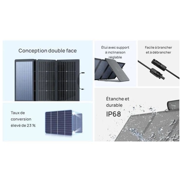 Panneau solaire 220W silicium monocristallin ECOFLOW IP68