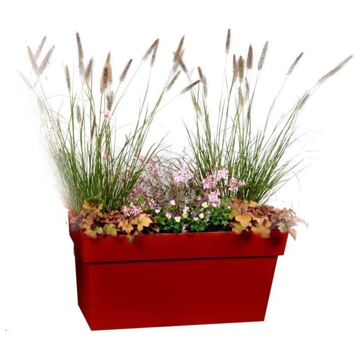 EDA Jardiniere avec roulettes Toscane - 79 x 35 x H 39 cm - 74 L - Rou