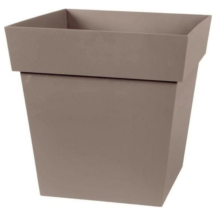 EDA Pot de fleur carré Toscane - 32 x 32 x H 32 cm - 22 L - Taupe