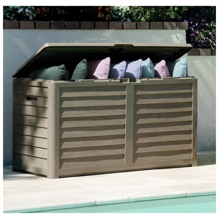 EDA Coffre de jardin BAYA en Plastique 420 litres - Décor imitation b