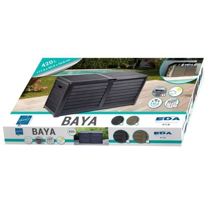 EDA Coffre de jardin BAYA en Plastique 420 litres - Décor imitation b