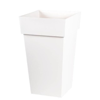 EDA Pot de fleur haut carré Toscane - 39 x 39 x H 65 cm - 62 L - Blan