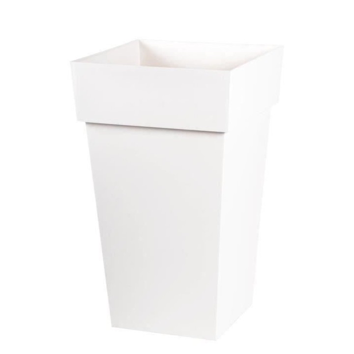 EDA Pot de fleur haut carré Toscane - 39 x 39 x H 65 cm - 62 L - Blan
