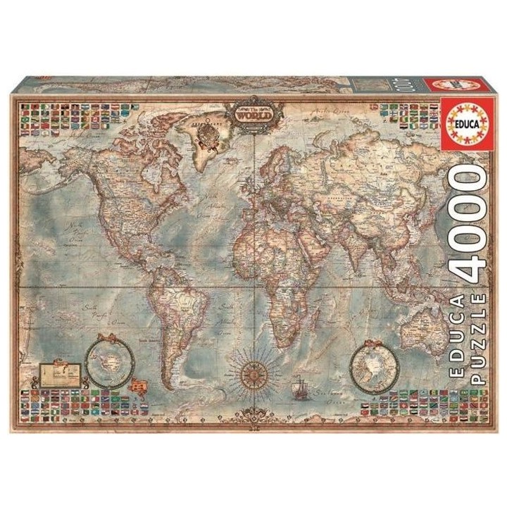 Puzzle Mappemonde EDUCA 4000 Pieces - Collection Adulte - Mixte - A pa