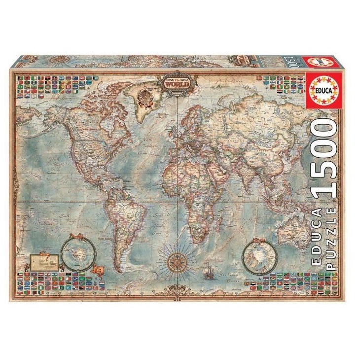 Puzzle EDUCA - 1500 pieces - Le Monde, Carte Politique