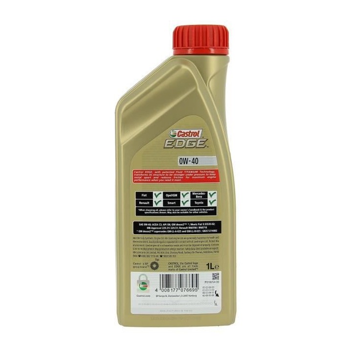CASTROL Huile-Additif Edge - Synthetique / 0W40 / 1L