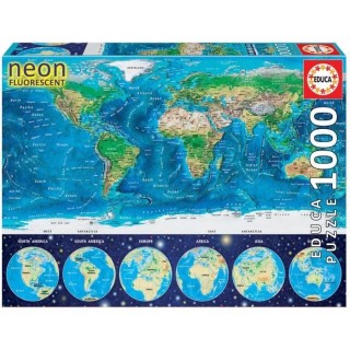 Puzzle Mappemonde Neon 1000 pcs - EDUCA - Voyage et cartes - Adulte -