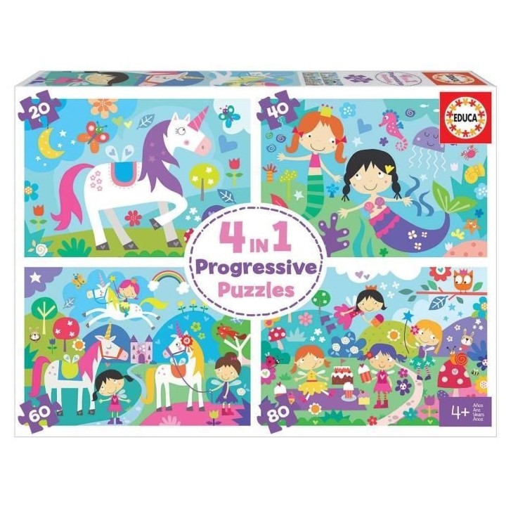Puzzle progressif 4 en 1 - EDUCA - AMIS FANTASTIQUES - 20-80 pcs - Enf