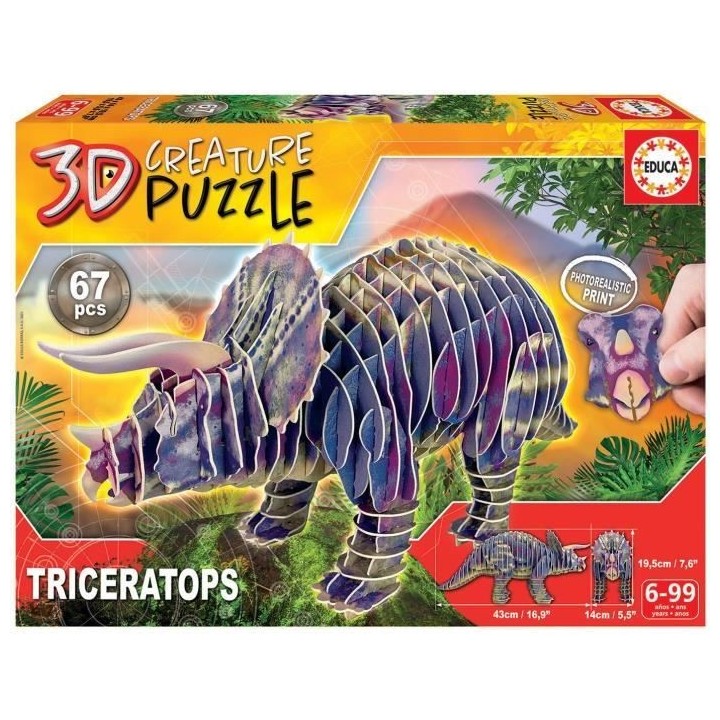 Puzzle 3D Tricératops - EDUCA - 67 pieces - Mixte - A partir de 6 ans