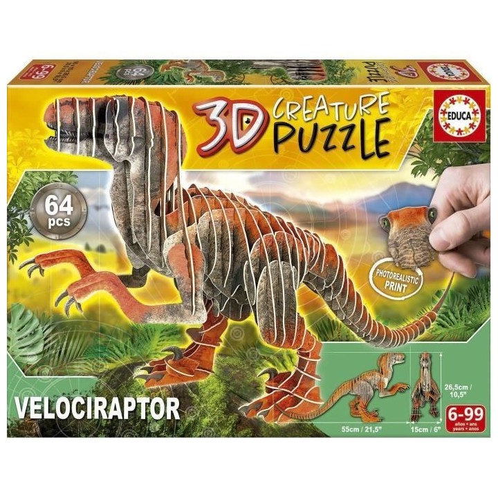 Puzzle 3D - EDUCA - Velociraptor - Dessins animés et BD - Moins de 10