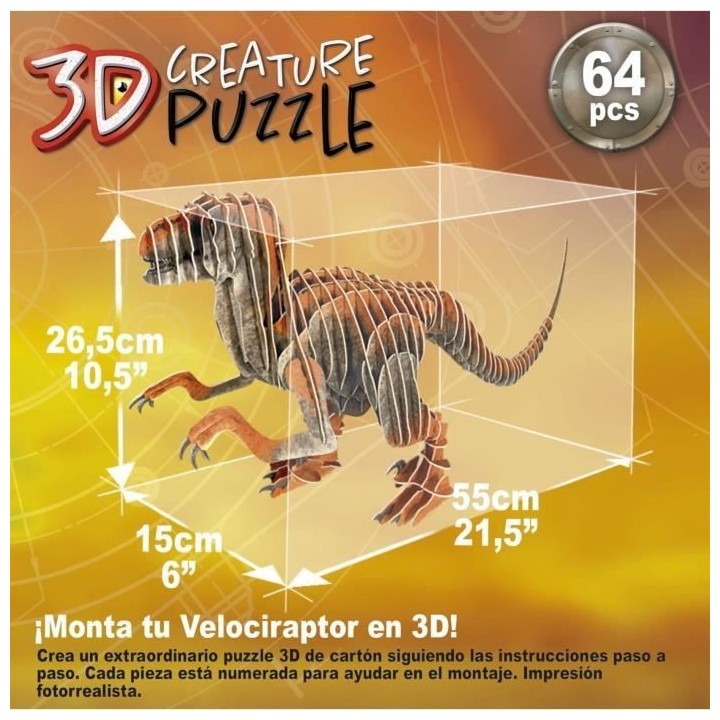 Puzzle 3D - EDUCA - Velociraptor - Dessins animés et BD - Moins de 10