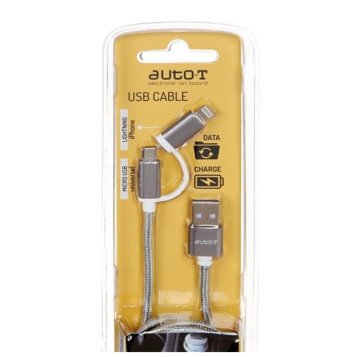 AUTO-T Câble plat 2 en 1 : micro-USB / IPhone 5&6