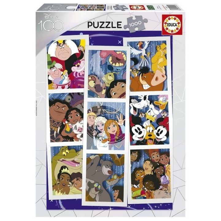 Puzzle 1000 pieces COLLAGE DISNEY 100 - Marque EDUCA - Dimensions 68 x