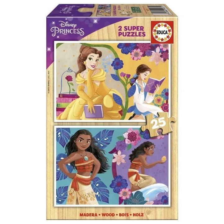 Puzzle en bois Disney Princess (Bella + Vaiana) - 2x25 pieces