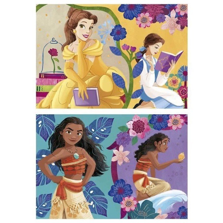 Puzzle en bois Disney Princess (Bella + Vaiana) - 2x25 pieces