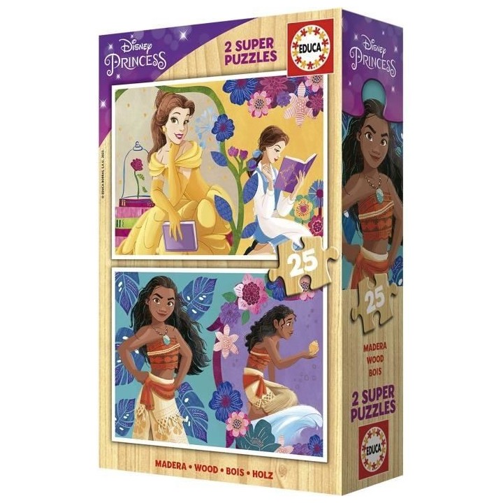 Puzzle en bois Disney Princess (Bella + Vaiana) - 2x25 pieces