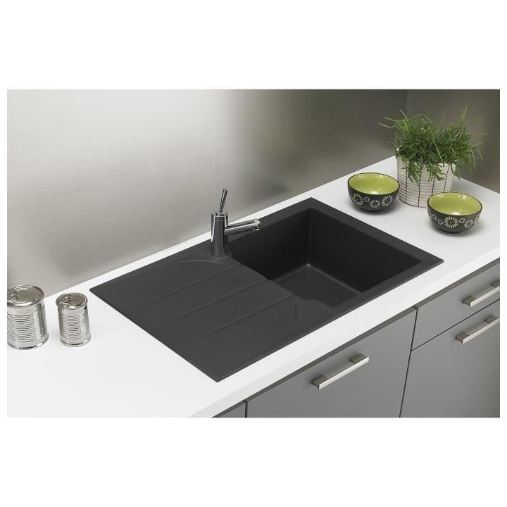 STRADOUR Evier cuisine a encastrer 1 bac + 1 égouttoir Aloa - Résine