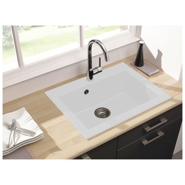 STRADOUR Evier cuisine a encastrer 1 bac sans égouttoir Hexo - Résin