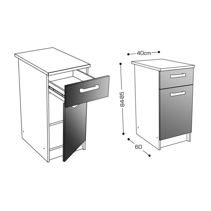 START Meuble bas de cuisine L 40 cm - Blanc brillant
