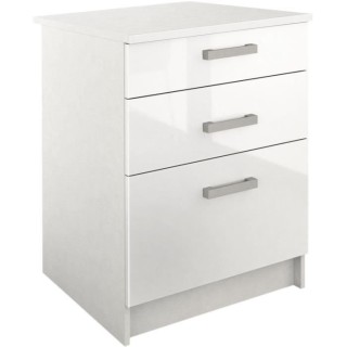 START Meuble bas de cuisine 3 tiroirs - L 60 x Mélaminé blanc - Faç