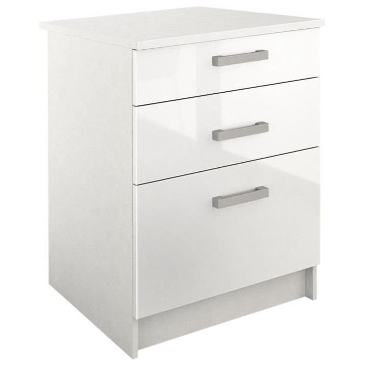 START Meuble bas de cuisine 3 tiroirs - L 60 x Mélaminé blanc - Faç
