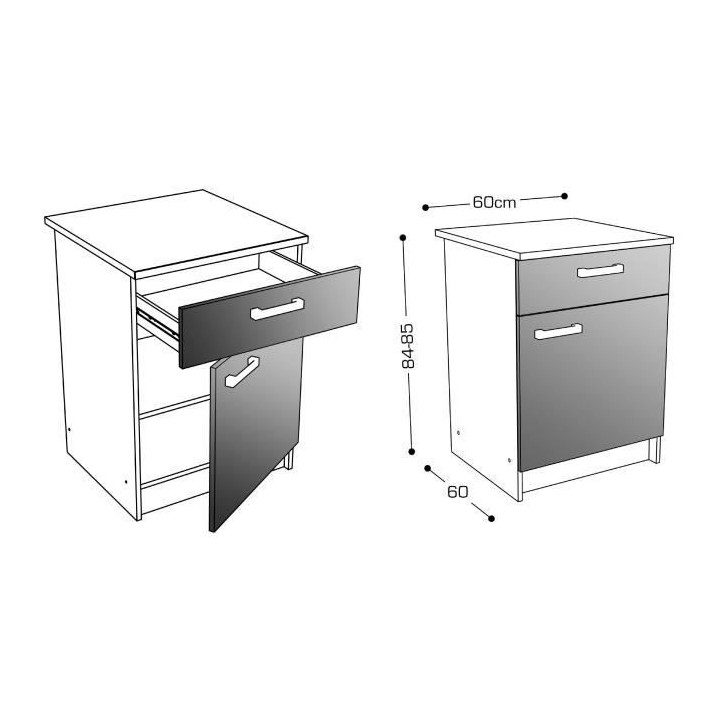 START Caisson bas de cuisine L 60 cm - Blanc haute brillance
