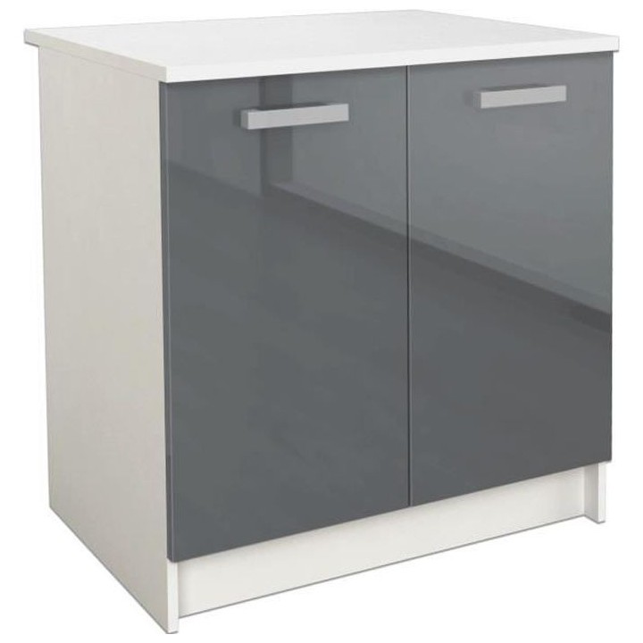 START Meuble bas de cuisine L 80 cm - Gris brillant