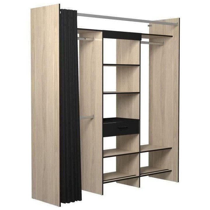 Dressing - PARISOT - VICTOR - Décor Chene dakota / Noir - 184 x 203 x