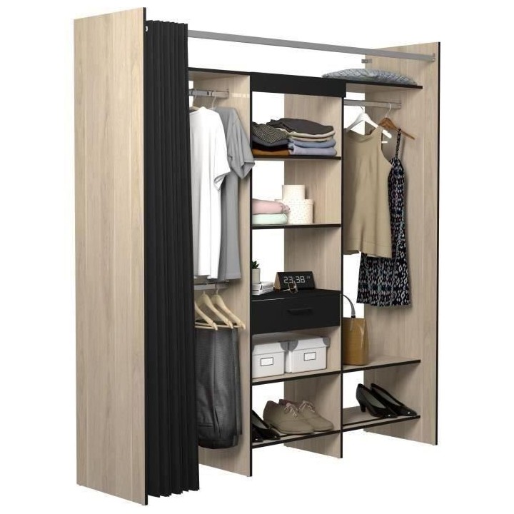 Dressing - PARISOT - VICTOR - Décor Chene dakota / Noir - 184 x 203 x