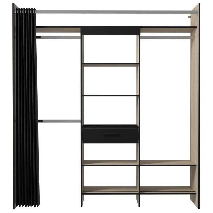 Dressing - PARISOT - VICTOR - Décor Chene dakota / Noir - 184 x 203 x