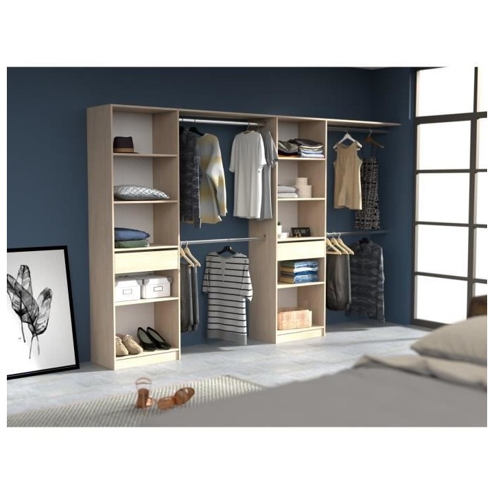 EKIPA Dressing extensible - 2 colonnes avec 2 tiroirs et 10 étageres