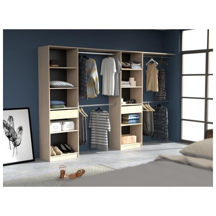 EKIPA Dressing extensible - 2 colonnes avec 2 tiroirs et 10 étageres