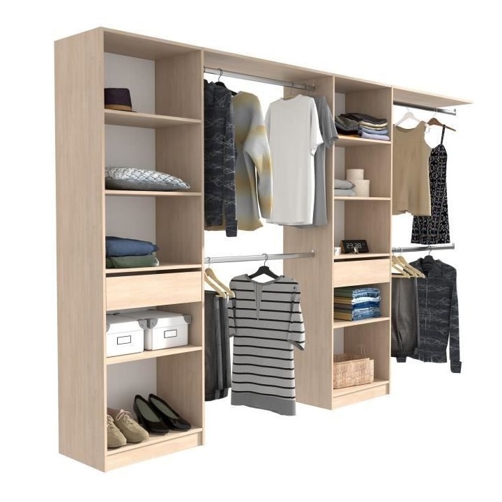 EKIPA Dressing extensible - 2 colonnes avec 2 tiroirs et 10 étageres