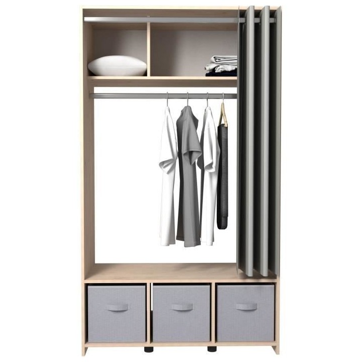 Kit dressing Vestiaire ARTIC avec rideau - Chene Jackson - 1 penderie