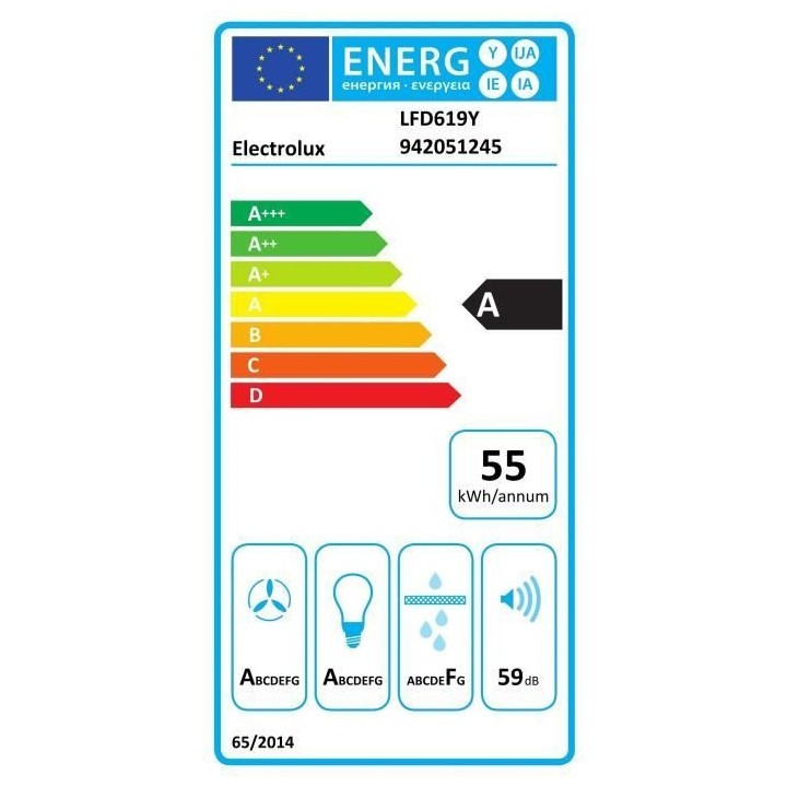 Hotte ascenseur ELECTROLUX LFD619Y Breeze - L 90 cm - Noir - Evacuatio