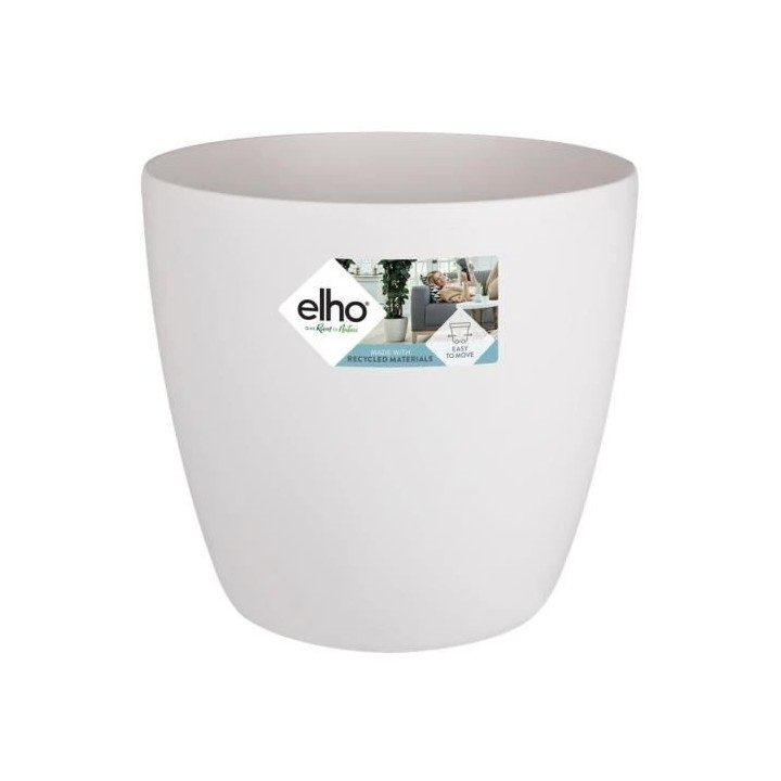ELHO Brussels Pot de fleurs rond Roues 47 - Blanc - Ø 47 x H 44 cm -
