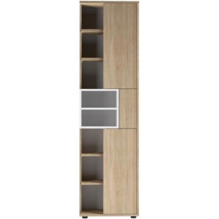 KUBE Colonne salle de bain - Chene naturel et blanc - 2 portes + 8 nic